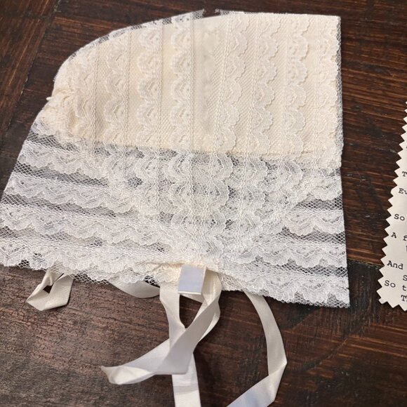 Handmade Cross Stitch Baby Bib ~ Wedding Handkerchief / Bonnet ~ Something Old - Picture 4 of 5